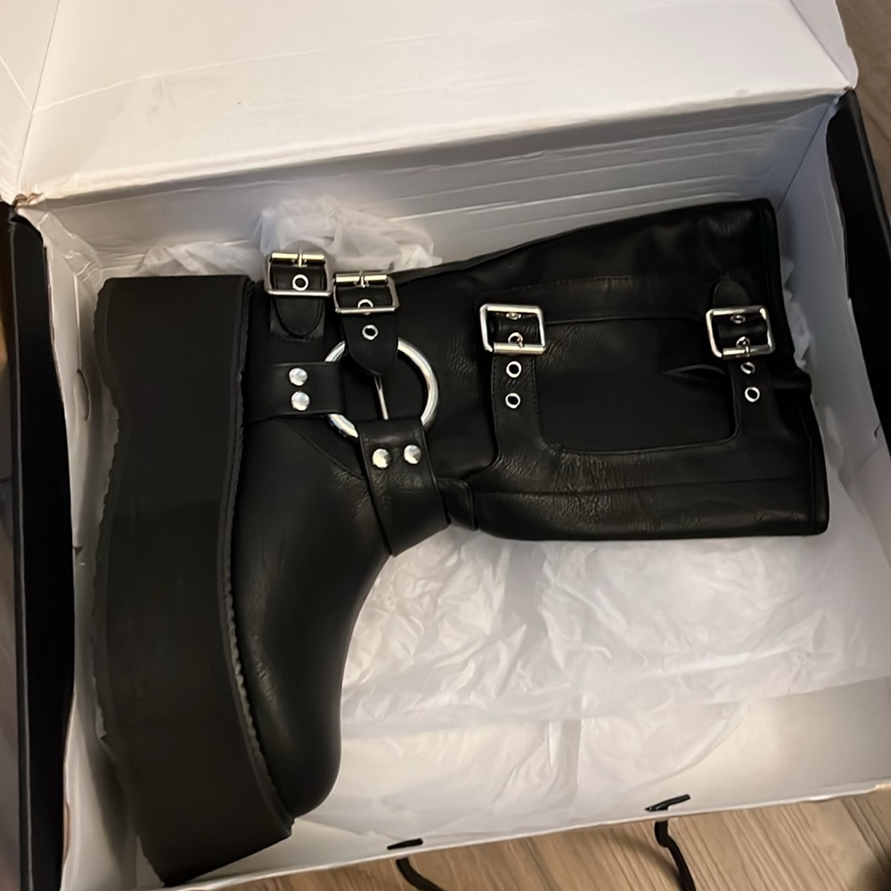Black Platform Buckle Boots